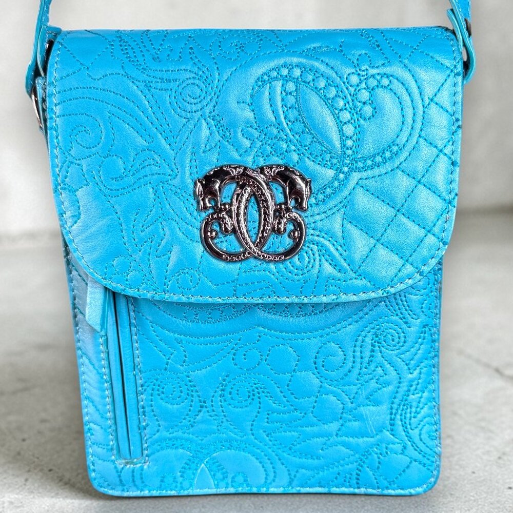 Sharif Legacy Flap Leather Embroidered 3 Compartment Crossbody - Picture 2 of 16